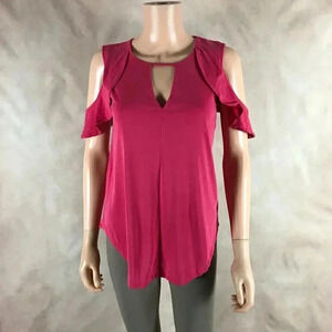 JESSICA SIMPSON Pearlina Keyhole-neck Ruffled Cold-Shoulder Top NWT SMALL